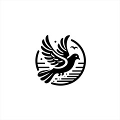 Stylized Black Silhouette of a Dove in Flight.
