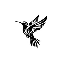 Obraz premium Stylized Black Silhouette of a Hummingbird in Flight.