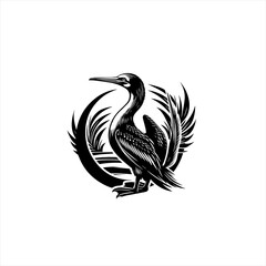 Obraz premium Stylized Cormorant Bird Emblem with Feathers.