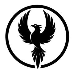 Obraz premium Vector illustration of a majestic phoenix bird emblem or logo, placed within a circular frame. 