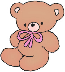 핑크 리본 곰돌이 캐릭터 손그림 일러스트