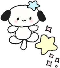 별과 강아지 캐릭터 손그림 일러스트
