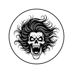 Fototapeta premium Skull Head with Wild Hair in a Circle