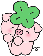 네잎클로버 돼지 캐릭터 행운 스티커
