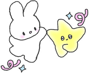 춤추는 토끼와 별 손그림 스티커