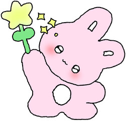 꽃봉을 든 토끼 이모티콘 손그림 스티커