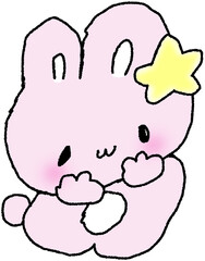 수줍은 토끼 캐릭터 손그림 일러스트