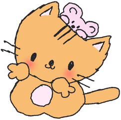 브이하는 고양이 캐릭터 손그림 일러스트