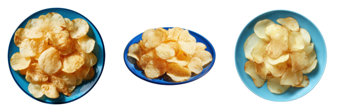 Crispy potato chips tasting event kitchen food photography indoor on transparent background