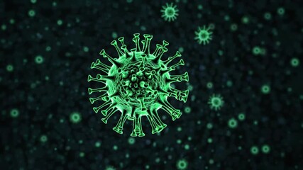 Green virus rotating in close-up with blurred background viruses. A visually striking representation of viral spread, infection, and microscopic danger—ideal for scientific, medical and conceptual use - Powered by Adobe