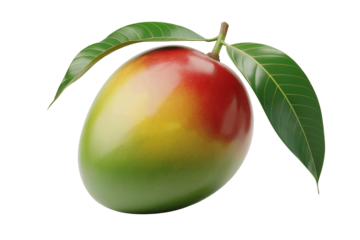 high resolution mango with leaf clipart png isolated on white background.