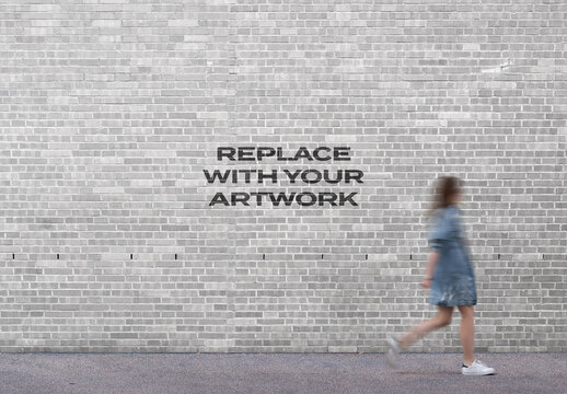 Mural Street Template Outdoor Poster Mockup on Brick Concrete Wall