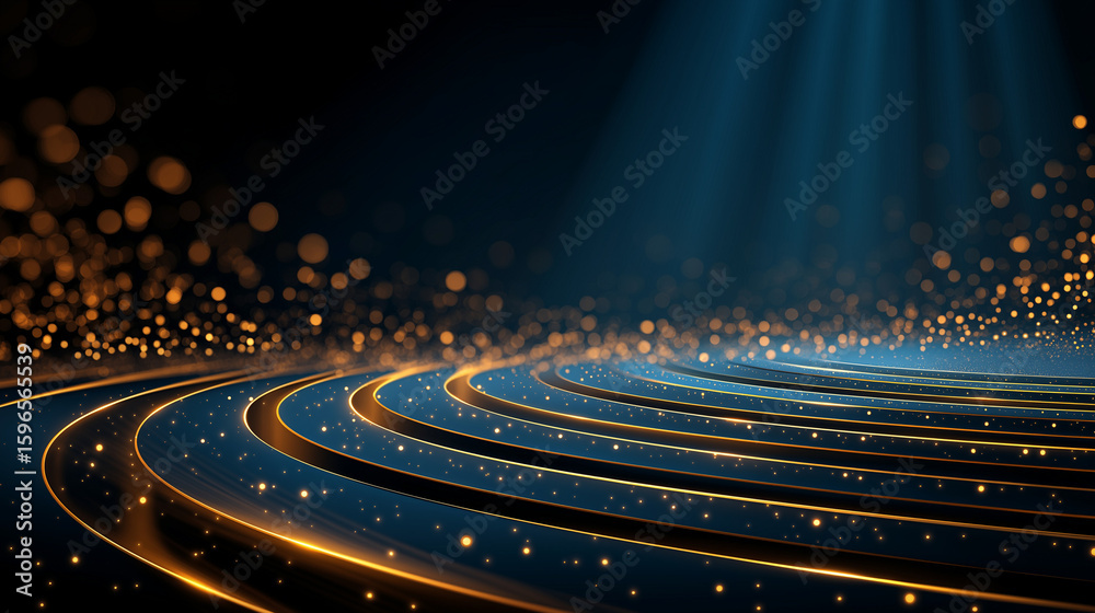 Canvas Prints abstract technology: a dynamic digital stage is illuminated by beams of light, with golden particle 