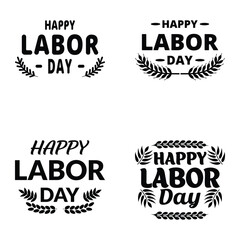 Happy Labor Day Modern Typography Vector Designs with Wreath and Leaf Elements
