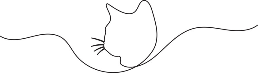 Continuous black line illustration of a walking cat on white background in simple vector design