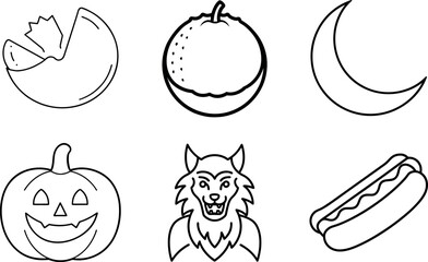 Halloween Pumpkin Cat and Candy Outline Icons