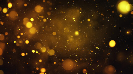 Fototapeta premium Shimmering gold particles floating in dark space, creating a festive and celebratory abstract effect.
