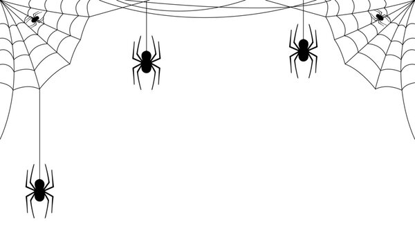 Halloween spider and web border vector design on white background for spooky invitation, creepy banner, horror party flyer, or seasonal decoration template