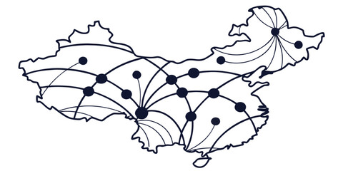 Fototapeta premium China Map with Interconnected Points, Illustrating Connectivity and Network