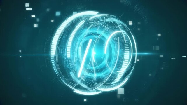 3D Glowing Spinning Tech Orb Animation with Futuristic Data Rings