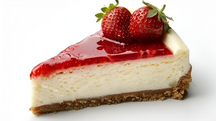 A luscious slice of New York cheesecake with a strawberry topping.