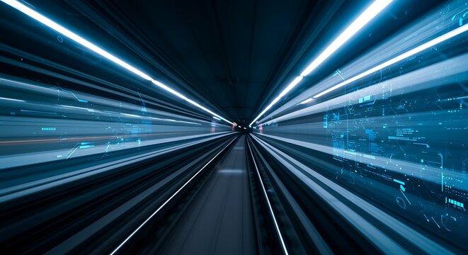Fast Motion Blur in Tunnel with Blue Light Trails