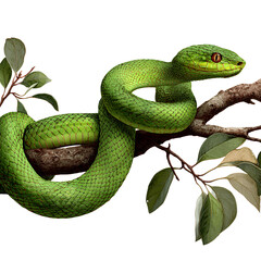 Obraz premium Snake climbing on branch white background