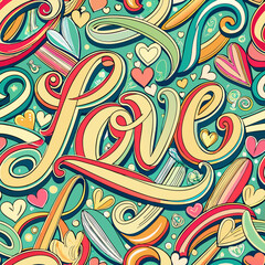 Seamless vector background with love word. 