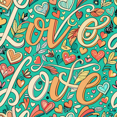 Seamless vector background with love word. 