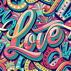 Seamless vector background with love word. 