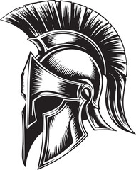 Classic ancient Greek Spartan helmet in profile. Vector illustration of a Corinthian warrior headgear in a vintage engraved style.