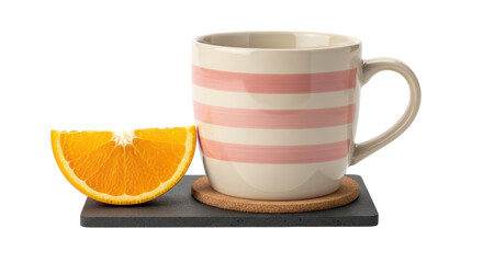 Isolated Stripe Mug with Orange Slice, Beverage