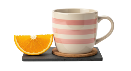 Isolated Stripe Mug with Orange Slice, Beverage