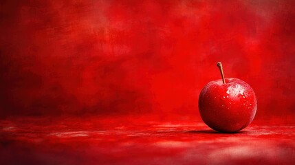 Red apple on red background, still life, food photography, website banner