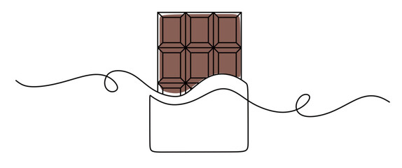 Continuous line art of a chocolate bar. Vector illustration of a chocolate bar that is still intact. Concept of enjoying chocolate snacks.