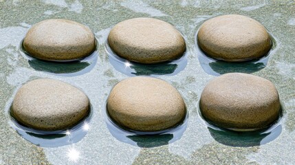 Smooth Round Stones on Calm Water Surface in Natural Setting