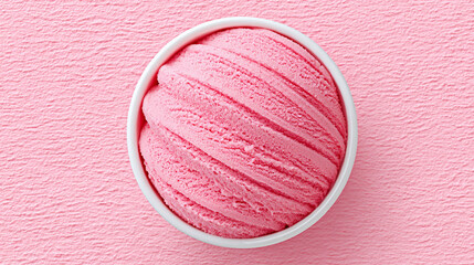 Delicious pink ice cream served in a round white bowl on a textured pink background, perfect for summer treats or dessert celebrations