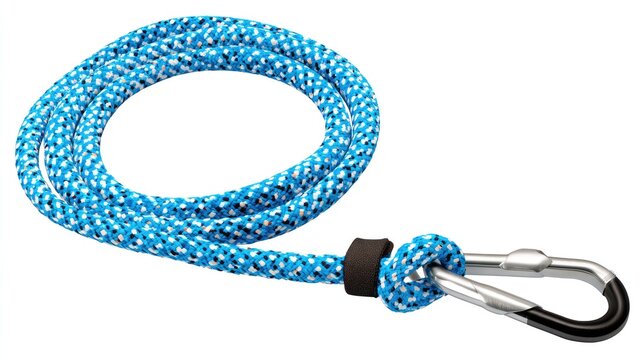 Blue and White Coiled Rope with Carabiner Clip