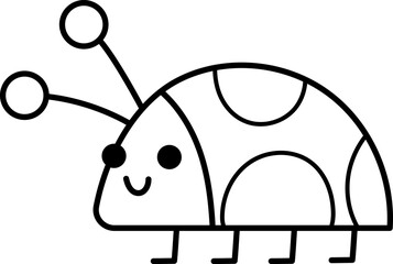 Vector black and white smiling ladybird icon. Magic creature line clipart. Cute fairytale character. Woodland fantasy ladybug insect. Forest fairy tale illustration, coloring page