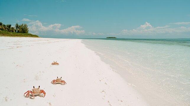 Two Red Crabs on a Pristine White Sand Beach