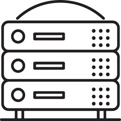Clean line art illustration of three stacked server racks with network cables connecting them representing data storage and it infrastructure