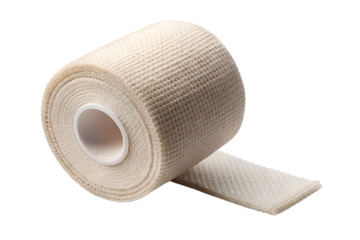 A roll of elastic bandage is displayed on an isolated on transparent background, ready for medical use