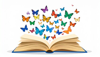 Intersectional Feminism Watercolor Style. Open book with colorful butterflies flying upwards.