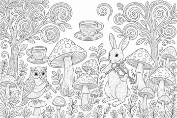 A decorative abstract page featuring swirling floral patterns and ornamental designs. Suitable for both beginner and advanced colorists seeking creative expression