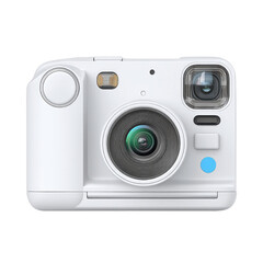 Modern White Instant Camera with Dual Lenses and