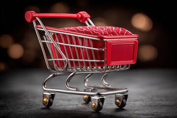 Shopping cart displaying modern retail trends urban store product photography minimalist background close-up perspective