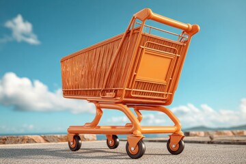 Vibrant action in shopping cart coastal roadside photography bright environment wide angle view retail concept