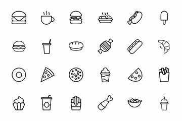 A vibrant and mouth-watering collection of fast food icons featuring all your favorite guilty pleasures. Perfect for food delivery apps, restaurant menus, kids’ meal packaging, digital stickers, and c