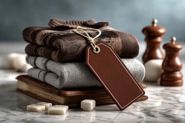 Cozy textiles arrangement home setting still life photography warm tones close-up view comfort concept