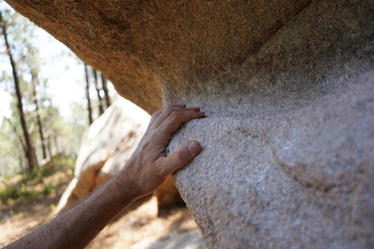Hand placed on a Sharp Granite Cave Boulder in Sintra Forest